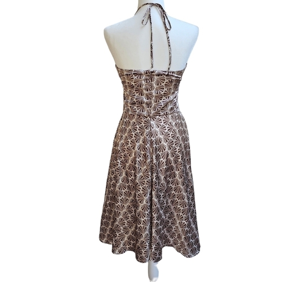 Alyn Paige New York Elegant Day to Night Halter Dress in Cream and Brown, Small - Picture 2 of 13